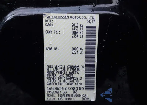 2017 Nissan Leaf S z USA, uszkodzony, nr VIN 1N4BZ0CP5HC308160